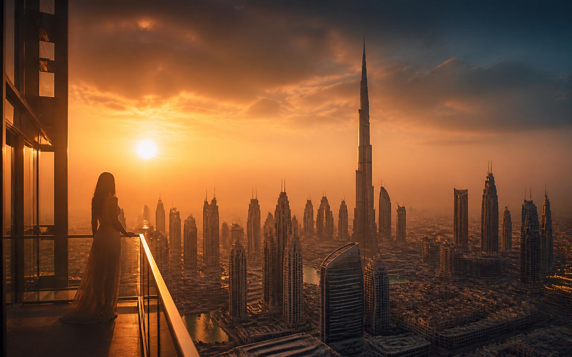 Dubai skyline at golden hour
