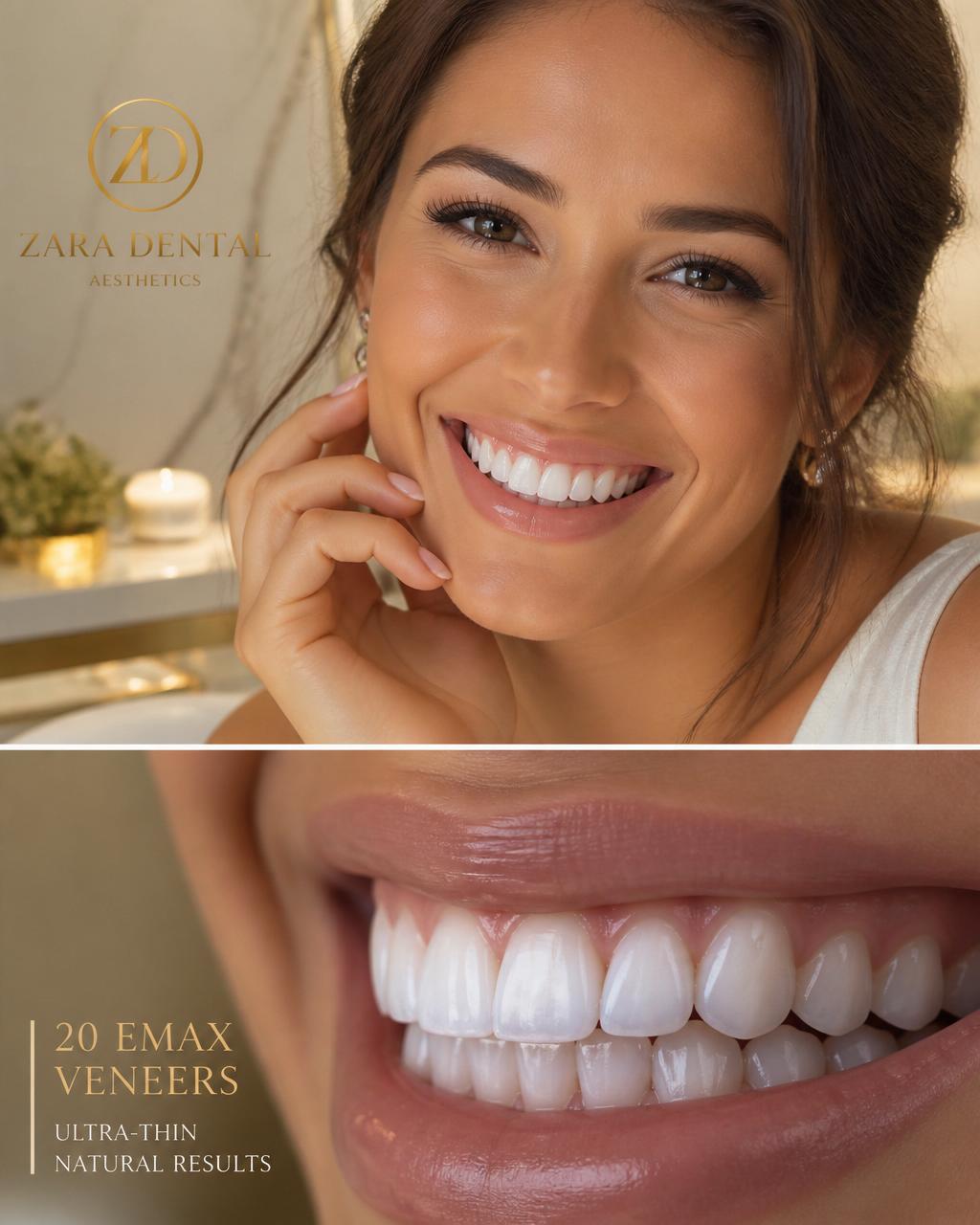 Close-up of natural-looking thin Emax layered veneers